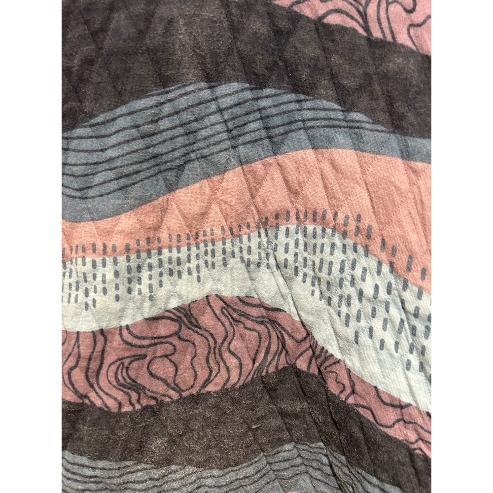 Orvis Womens Large Quilted Snap Mock Neck Pullover Abstract Wavy Stripe Blue L - Picture 7 of 7